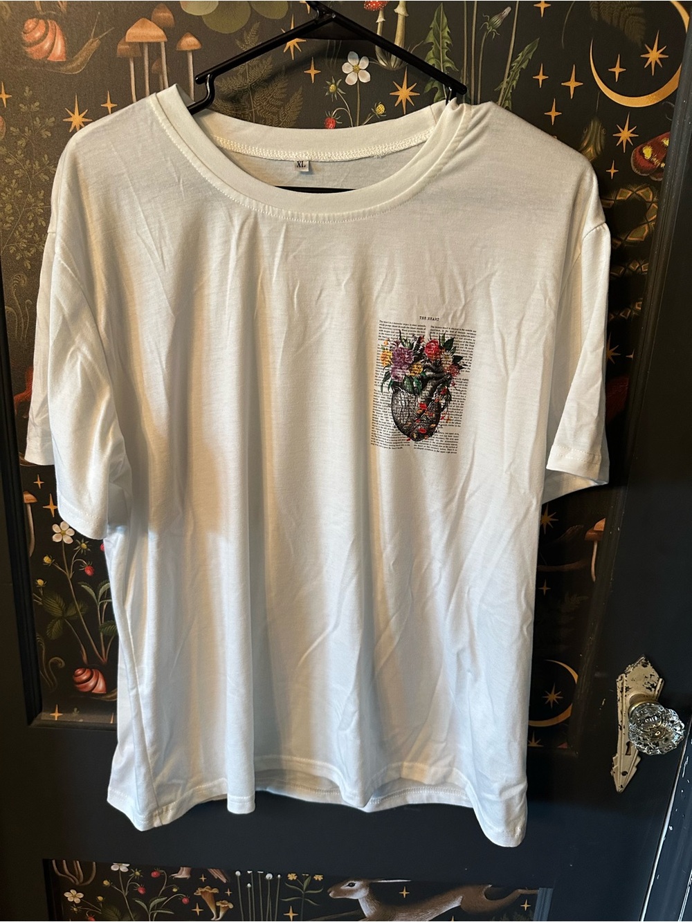 White Graphic Pocket T-Shirt with Floral Heart Print